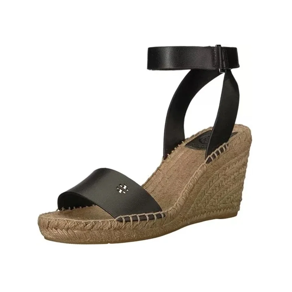 Tory Burch Bima Wedge Espadrille Sandal Black Size‎ 10